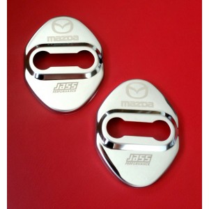 thumbnail image 2 of Feier47 4PCS Stainless Steel Door Lock Striker Cover Set For Mazda – Brushed Chrome, Self-Adhesive 2 of 4